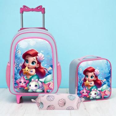 Imagem de Kit Mochila de Rodinha Infantil + Estojo + Lancheira Térmica Coral - P