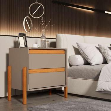 Imagem de Mesa De Cabeceira Com Pés De Madeira Resistente 2 Gavetas 100% MDF Aca