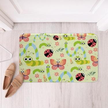 Imagem de Lindo tapete de banheiro joaninhas lagartas, borboleta, minhocas, tapete absorvente felpudo para crianças, meninas, tapete de banho antiderrapante para entomologia de desenhos animados, tapete de
