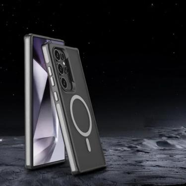 Imagem de HJZSZX Capa magnética para celular S24Ultra, com carregamento sem fio, fosca, translúcida e à prova de choque (para S24Ultra/cinza)