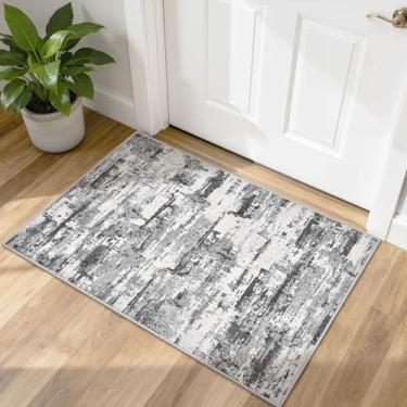 Imagem de Tapetes laváveis: 2x3 abstrato moderno macio resistente a manchas suporte antiderrapante para sala de estar entrada quarto berçário - preto cinza