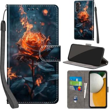 Imagem de Salanheo Capa carteira para Samsung Galaxy A15 4G / A15 5G, com [3 compartimentos para cartões], fecho magnético com suporte, capa protetora de couro PU à prova de choque 16,5 cm, Burning Roses