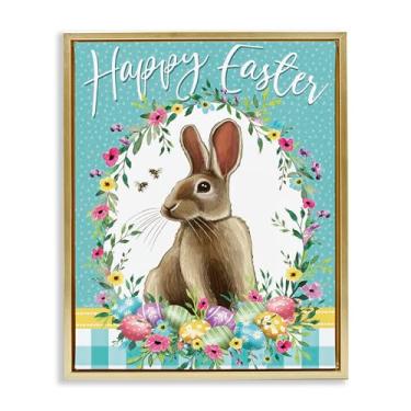 Imagem de Stupell Industries Feliz Páscoa Coelhinho Grinalda Cinza Emoldurado Tela Flutuante Arte de Parede Design por Elizabeth Tyndall, 89 x 63 cm