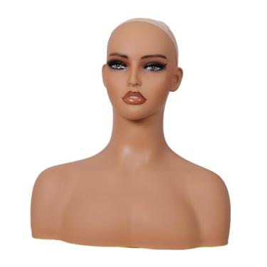 Imagem de harayaa Cabeça de manequim com ombros, cabeça de pvc, busto versátil, circunferência da cabeça, 54cm, modelo de humano para brincos, pinos de