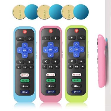 Imagem de Pacote com 3 capas magnéticas para controle remoto compatível com TCL Roku 280 com 6 peças de placas magnéticas, organizador de silicone macio atualizado, armazenamento conveniente, antiderrapante
