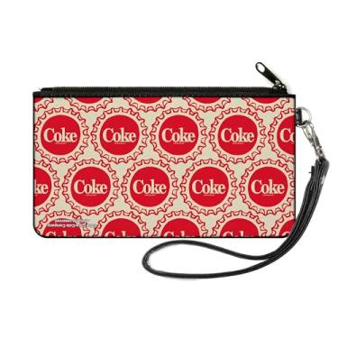 Imagem de Buckle-Down Carteira Coca-Cola, fecho de correr, tampas de garrafa de coca-cola, colagem, branco, vermelho, lona, Multicor, P
