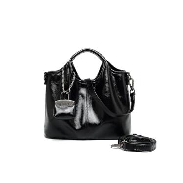 Imagem de Carteira feminina de couro artificial com alça de ombro removível, bolsa feminina, sacola, com alça superior, Preto