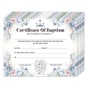 Imagem de Certificado de batismo para igreja, certificado de dedicação de bebê floral azul, presentes de prêmio de batizado para bebês meninos meninas, suprimentos de decoração de festa de chá de bebê religioso