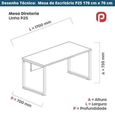 Imagem de Mesa Escritório P25 Tub Pandin 170 Cm (larg) X 70 Cm (prof) Tampo Mdp Noce Pé Aço Tubular Azul