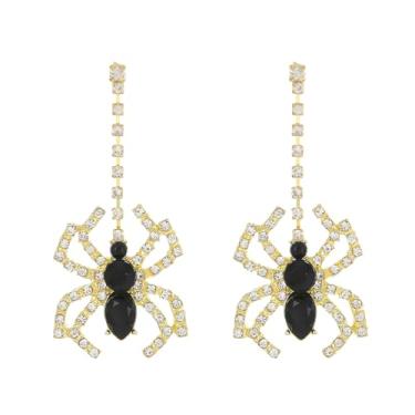 Imagem de Brincos femininos de aranha de Halloween com pedras preciosas pretas de aranha com pingente de cristal de animal gótico, brincos exclusivos para festas de fim de ano, acessórios de bijuteria de