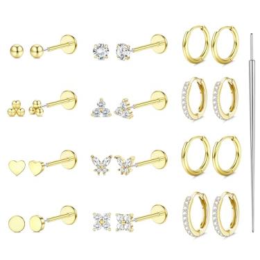 Imagem de Sanfenly Brincos de pressão de 16 G, 18 G, 20 g, costas planas, hipoalergênicos, sem fios, brincos de cartilagem de aço cirúrgico 316L para mulheres, 18G(0.8MM)-Star&Moon, Aço inoxidável, Sem pedra