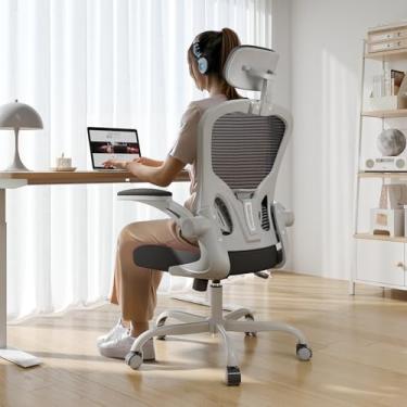 Imagem de Cadeira de escritório ergonômica, capacidade de 150 kg, cadeira de computador com encosto alto para longas horas confortável, cadeira giratória para escritório em casa, apoios de braços dobráveis