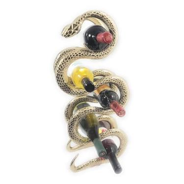 Imagem de Suporte para garrafa de vinho - tampo de mesa - cobra dourada - decoração de casa de esculturas - forjado feito à mão - alumínio - suporte para 5 garrafas de vinho