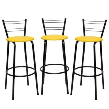 Imagem de Banqueta Altas Flórida Estrutura Preta 70cm Para Balcão Cozinha, Bar, Bistrô, Americano Kit 03 Unidades - Itagold (Amarelo)