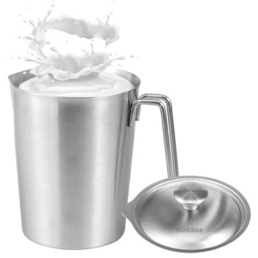 Imagem de Jarro de aço inoxidável de 1,360 g/1,8 g com tampa copo medidor de aço inoxidável à prova de ferrugem com marcação e alça para restaurante doméstico (prata, 1500 ml)