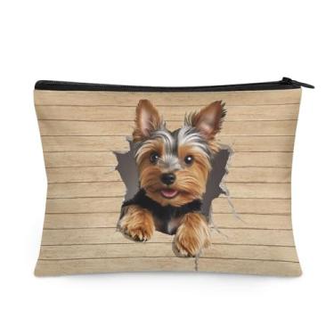 Imagem de Bolsa de cosméticos de pano, bolsa multifuncional pequena com zíper bolsa de maquiagem fofa bolsa de higiene de viagem para mulheres, 21 x 15 cm, Yorkshire