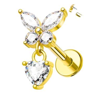 Imagem de Jewseen Brincos de cartilagem pendentes de 16G para mulheres internamente com costas planas Tragus Conch Helix Brinco de aço inoxidável 316L piercing de nariz Labret Joias