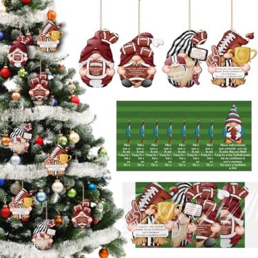 Imagem de Chunful 16 conjuntos de enfeites de madeira de gnomos de futebol de Natal para decoração de gnomos inspiradores de árvore de Natal com cartão motivacional para amantes de futebol, lembrancinhas de