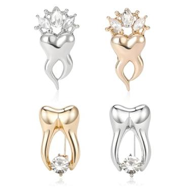 Imagem de RLHRNDE Conjunto de 4 pinos de broche de dentista de dente para mulheres e homens, alfinetes de lapela de dentes delicados de cuidados fofos acessórios dentários de cristal para médicos enfermeiros