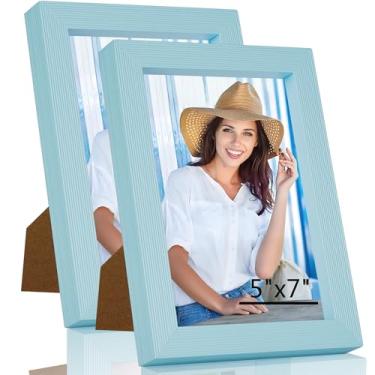 Imagem de WTAQR Porta-retrato 12 x 18 cm para pendurar na parede ou mesa, montagem horizontal ou vertical, moldura com acrílico HD para fotos, pôsteres e impressões de arte, azul claro, moldura, pacote com 2