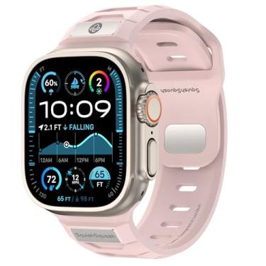 Imagem de SquishSquash Pulseira esportiva de borracha Ganoid FKM compatível com Apple Watch Ultra 3/2/1 SE séries 11/10/9/8/7/6/5/4, pulseira impermeável de fluoroelastômero para iWatch 44/45/46/49 mm (rosa