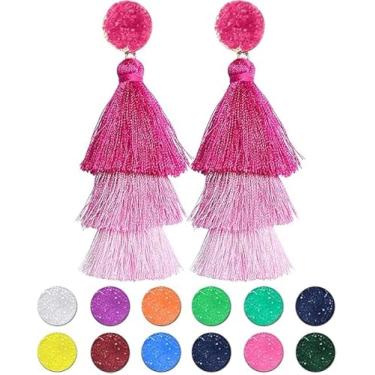 Imagem de Rave Envy Brincos de borla azul para mulheres - Brincos pendentes de borla em camadas coloridas, One Size Fits Most, Resina, Sem pedra preciosa