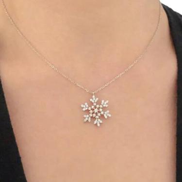 Imagem de Colar feminino com pingente de floco de neve, corrente ajustável com zircônia cúbica, joias modernas de inverno para festas de Natal, presentes de amizade