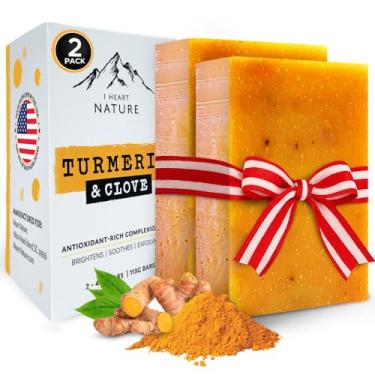 Imagem de Sabonete orgânico de açafrão para manchas escuras e acne com botão de cravo (2 pacotes) – barra facial e corporal – espuma rica e cremosa para aromaterapia com brilho natural da pele