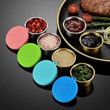 Imagem de 1 conjunto de recipientes para molho de salada, recipiente pequeno de aço inoxidável reutilizável à prova de vazamento com tampa, recipientes de molho para lancheira, piqueniques, viagens, escritório