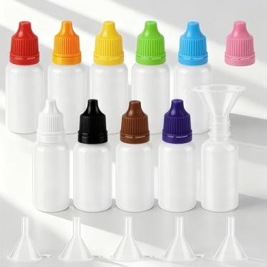 Imagem de 16 peças (10 frascos + 6 funil) frascos conta-gotas de plástico pequenos de 15 ml, frascos conta-gotas de líquido multicoloridos, recipientes de viagem portáteis e espremíveis para colírios