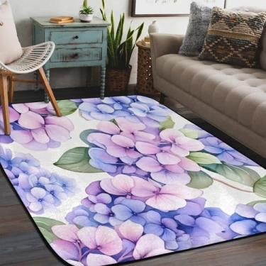 Imagem de Tapete de área para sala de estar, lavável à máquina, flor, roxo, retrô, antiderrapante, tapete macio, para sala de estar, quarto, sala de jantar, berçário, cozinha, decoração de casa
