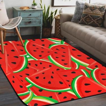 Imagem de Tapete de área para sala de estar, lavável à máquina, frutas, melancia, fofo, vermelho, antiderrapante, tapete macio, para sala de estar, quarto, sala de jantar, berçário, cozinha, decoração de casa