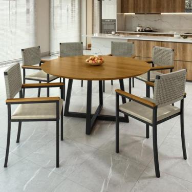 Imagem de Conjunto Sala de Jantar 6 Lugares Redonda Tampo MDF 150cm Mesa Coliseu