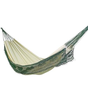 Imagem de Rede de Dormir e Descanso Rubi Casal Algodão Jaguaruana. (Bege e Verde Lodo)