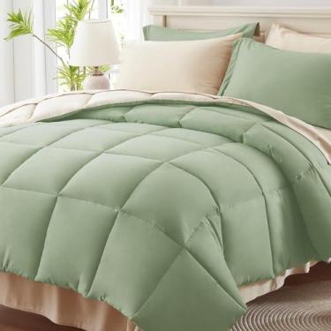 Imagem de Juego de Edredón Anluoer para Cama Individual en Verde Salvia, 5 Pieza