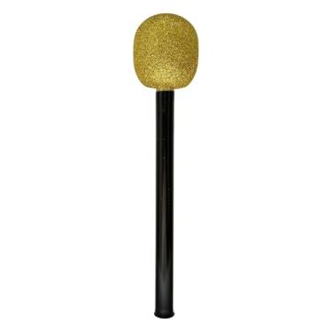Imagem de Fiocias Microfone de Palco Falso para Fantasia, Lembrancinha de Festa, Brinquedo de Faz de Conta para Adolescentes E Crianças Pequenas, Fantasia de Jornalista, Black Dourado, Tamanho real