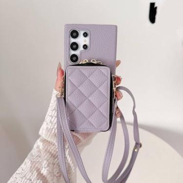Imagem de Capa com zíper Crossbody para Samsung Galaxy S24 S22 Ultra Plus S23 FE A05S A05 A15 A25 A35 A55 A24 A34 A54 com suporte para cartão, violeta, para Galaxy S23 Ultra