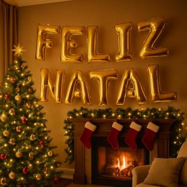 Imagem de Balões Letras Feliz Natal 40cm – 3 Cores (Dourado, Prata e Vermelho) – Ideal para Festas e Painel Natalino Decoração Fim de Ano Letra caixa (OURO)