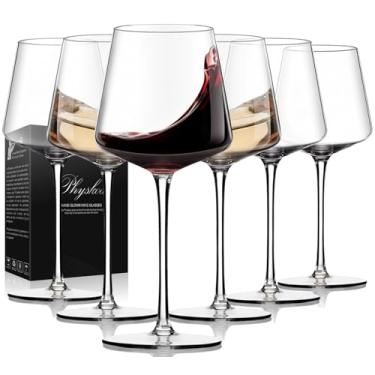 Imagem de Conjunto de 6 taças de vinho – Taças de vinho modernas de cristal com haste longa alta, taças de vinho quadradas com fundo plano, 400 ml, soprado à mão, ideal para vinho encorpado, para mulheres, aniversário, casamento
