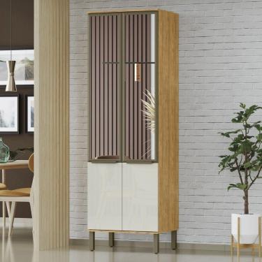 Imagem de Paneleiro E Cristaleira Para Cozinha Com Armário De Vidro 4 Portas - Verace Marrocos-off White