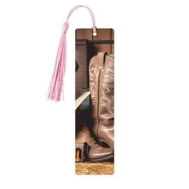 Imagem de Chapéu preto de caubói botas ocidentais estampadas marcadores de página de madeira personalizados, acessórios de livros exclusivos para homens e mulheres, atende a todas as necessidades dos amantes de