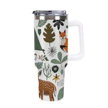 Imagem de Copo de carro de grande capacidade de 1,134 g, copo Stanley, animais da floresta, veado, raposa, aço inoxidável, isolado a vácuo, copo de café selado para suporte de copo de carro e ao ar livre à