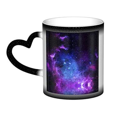 Imagem de Caneca de café divertida Blue Galaxy, copo de cerâmica com mudança de cor sensível ao calor 12 Oz, para café/chá/leite/cacau, para adolescente/aniversário/festival/presentes