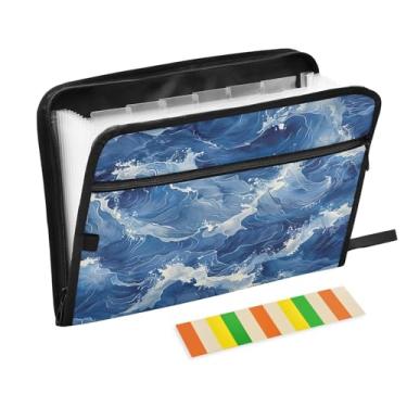Imagem de Wassud Acordeão Blue Waves Organizador de Arquivos Letra A4 Pasta de Arquivo de Papel Organizador de Documentos com Etiquetas Pasta de Arquivo Expansível 13 Bolsos