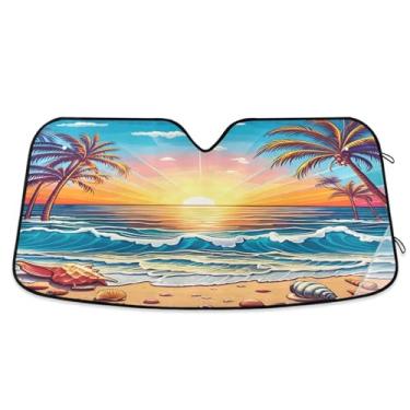 Imagem de Qilmy Para-brisa de carro, protetor de viseira dobrável para praia, pôr do sol, mantém fresco, bloqueia raios UV e acessórios para proteger carros, SUVs, caminhões-(L) 2484