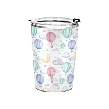Imagem de xigua Balões de ar quente copo de 350 ml com tampa e canudo, copo de café isolado a vácuo de aço inoxidável, caneca de viagem de parede dupla para bebidas quentes e frias