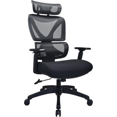 Imagem de Lorell Xavier Cadeira de malha com encosto alto articulado lombar, encosto de malha respirável, encosto de cabeça ajustável em altura, mecanismo sincronizado, assento de tecido, preto, capacidade de