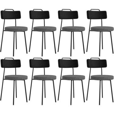 Imagem de Kit 08 Cadeiras Estofada Sala De Jantar Barcelona L02 Couríssimo Preto Linho Cinza Escuro - Lyam