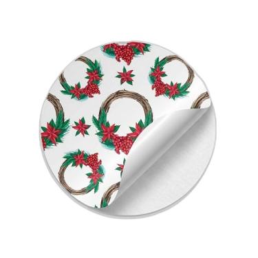 Imagem de Adesivos Natalinos Redondos 25 Unidades Guirlanda Aquarela Vintage - Tamanho 30x30cm