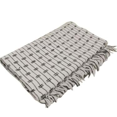 Imagem de Manta Para Sofá Cama Tijolinho Grande Gigante 2,40 x 1,80 Macia Algodão Capa Protetora- Revestimento Luxuoso e Confortável (Branco C/Preto)